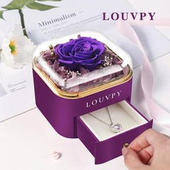 Gift for Girlfriend- Valentine Purple Rose box with necklace,