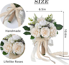 Wedding Bouquets for Bride Bridesmaid,White Champagne Artificial Roses Flowers f