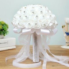 Wedding Bride Hand Tied Artificial Bouquet Rose Festival Bar Party Crystal Decor