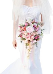 12 Inch Cascade Wedding Bouquets Bride Fall Burnt Orange Cascading Bridal