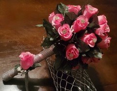 Bling Crystal Wedding Bouquet Matching Bling Boutonere Bling Pink Rose Bouquet