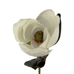 White Artificial Magnolia Stem, Real Touch Silk Floral for Wedding, Home Decor