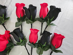 Red & Black Bouquet Set With Rhinestone around the Handle Wedding Bouquet Set