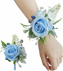 Pink Corsage and Boutonniere Set, Prom Wedding Homecoming Wrist Corsage Wristlet