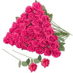36 Pcs Artificial Roses with Long Stems – Fake Silk Rose Artificial Hot Pink
