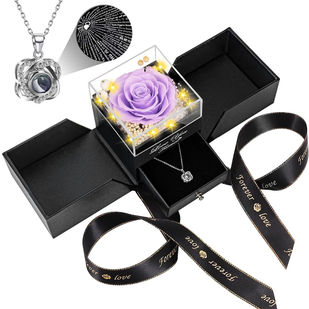 Preserved Light Purple Real Rose with Heart I Love You