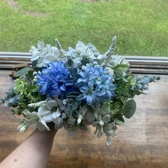 Bridal Wedding Bouquet Budget Handmade Exquisite Faux Floral Blue White Green
