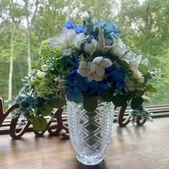 Bridal Wedding Bouquet Budget Handmade Exquisite Faux Floral Blue White Green