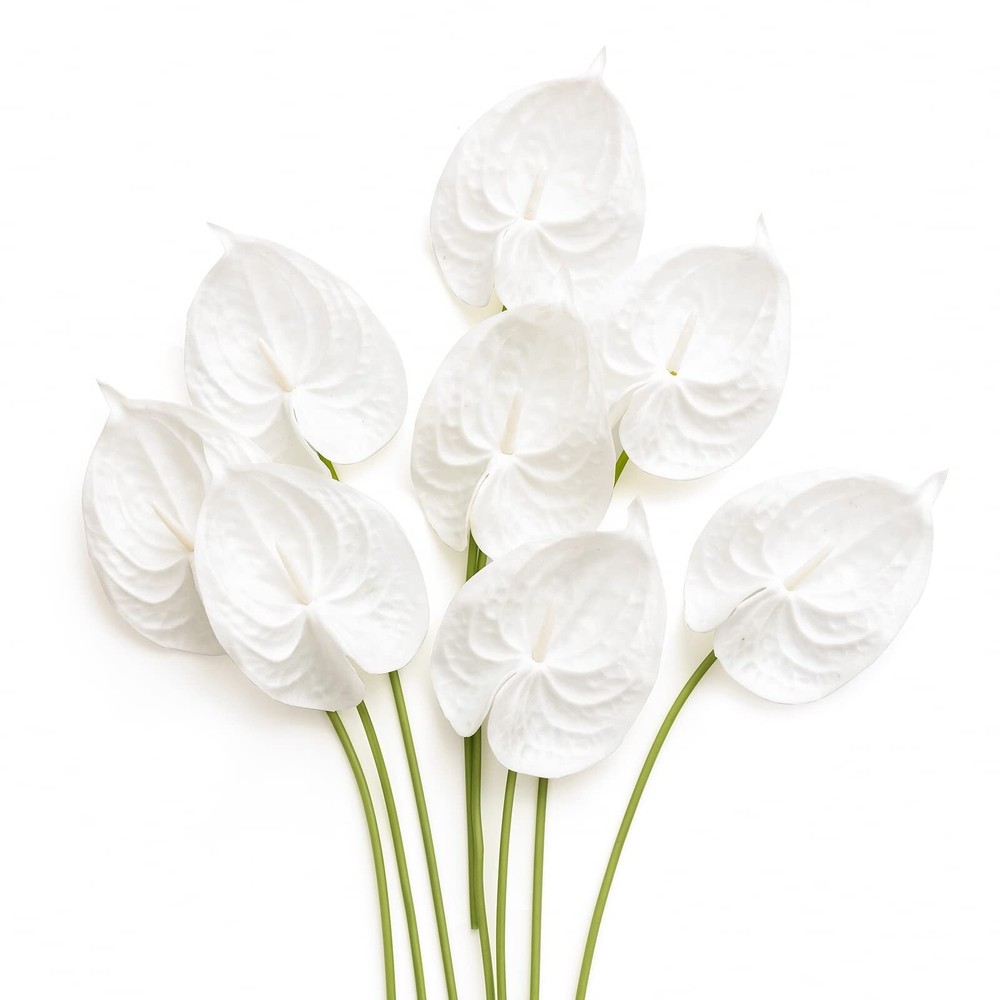 Ling’s Moment White Anthurium Flowers, 8pcs Artificial Silk Filler Plants, Fa…