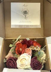 Ling’s Moment Autumn Earthy Burgandy Rose Multi Floral Eucalyptus Bridal Bouquet