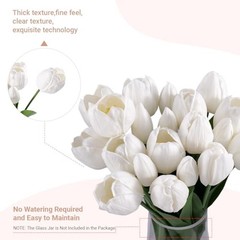 16 inch Fake Tulips Artificial Flowers, 20PCS Real Touch Fakes Tulip White