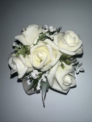 Bridal Bouquet White Roses Peonies Baby Breath + wrist Corsage Baby White Roses
