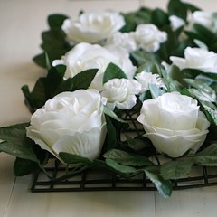 24×18-Inch White and Green Silk Rose Flowers Wall Backdrop Panel Wedding Sale
