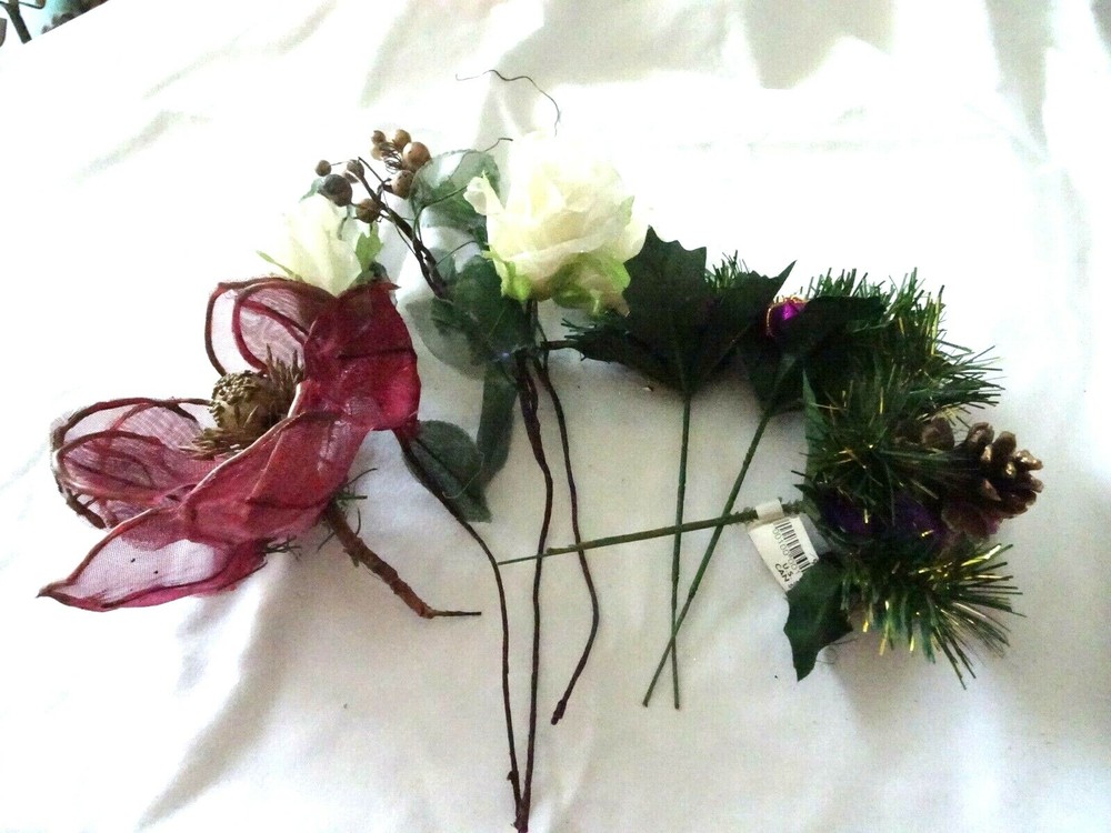 7 PCS Artificial Silk Fake Real Flower Stems-Magnolia/Roses/Picks-NEW