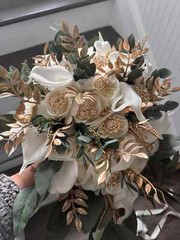 Luxury White Gold Green Faux Wedding Bouquet, Dark Green Cream Bridal Bouquet