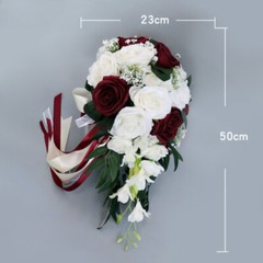 Bridal Artificial Rose Bouquet Silk Flowers Drop Shape Bridesmaid Luxury Decor