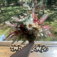 Bridal Wedding Bouquet Hand made Budget Friendly Faux Flowers White Pink Green