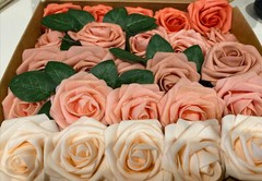 25-50 Pcs Foam Artificial Rose Heads Flowers W/Stem Wedding Bride Bouquet Decors
