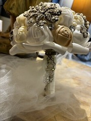 (3) Vintage Handmade Satin Wedding Bouquets Floral With Stones