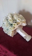 PEARLS AND MORE PEARLS ROSE WEDDING BOUQUET- IVORY/SILVER -2 PEARL BROOCHES