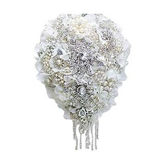 White Hydrangea Drop Brooch Bouquet Silver Wedding Bouquets Crystal Teardrop …