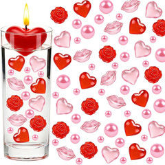 120 Pcs Valentine Vase Filler Decor Acrylic Red Pink Heart Pearls Rose Lip Ornam