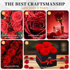 Forever Flowers Roses in A Box,Real Preserved Flowers,Preserved 4 Roses, Red