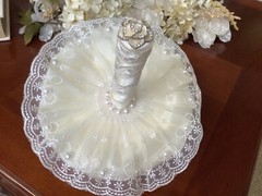 Beautiful White Wedding Brooch Bouquet Gems & Pearl Bridal Satin Rose Flowers