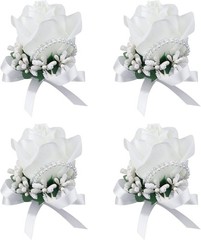 Elegant 4-Pack White Wrist Corsage Set for Bride & Bridesmaids – Floral Accents