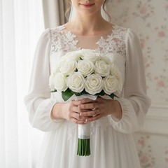 White Artificial Roses Pack 25 Foam Bloom Stemless Bridal Bouquet Corsage Bouton