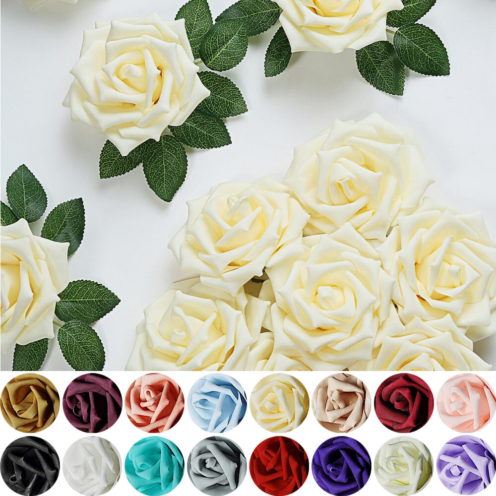 24 pcs 5″ Foam Rose Flowers Stems Wedding Party DIY Events Decorations Supplies