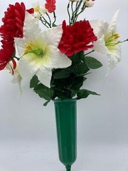 Silk Flower Red Mum White Lilly Bouquet Vase