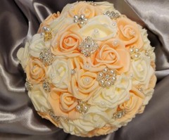 Bride Brooch Bouquet and Groom Boutonnière (Champagne And Ivory)