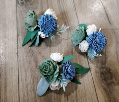3PC Dusty Blue & Sage Cake Flowers Reusable Sola Wood Wedding Dessert Topper