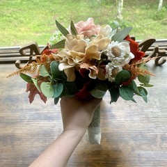 Beautiful Bridal Wedding Bouquet Budget Handmade Faux Floral Red Pink White