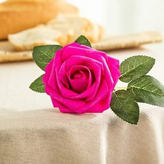 Artificial Flower Foam Rose 25pcs Real Looking Fake Rose with 25PCS Hot Pink