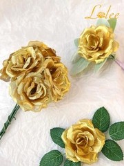 Rose Head Flowers with Stem – 108pcs Rose Artificial Flowers Bulk – 3.1” Gold