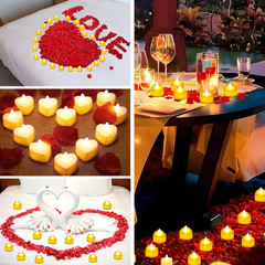 7000 Pieces Artificial Rose Petals with 72 Pieces Romantic Heart Led Tealight Ca