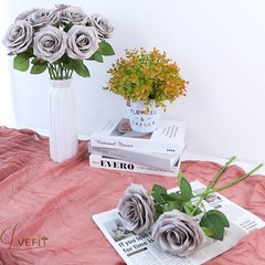 Artificial Rose Flower Rose Flowers with Long Stem Silk Roses 12pcs Grey