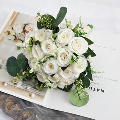Set of 6 Ivory White Artificial Rose Eucalyptus Bouquets for Weddings