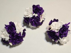 7 Pieces Artificial Flowers Purple White Roses Calla Lilies Wedding Bouquet Set