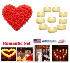 1000PCS Artificial Silk Rose Petals/12PCS LED Candles Decor for Romantic Night