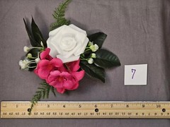 Silk Corsage – Hot Pink Geranium And White Rose With Baby’s Breath