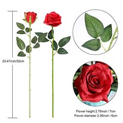 12PCS Artificial Silk Flowers Realistic Roses Bouquet 6 Flowers 6 Buds Red