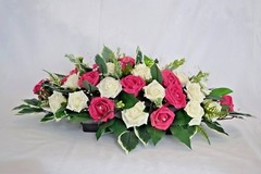 Table decoration flower arrangement rose leaves diamante sprays diamante pins