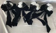 Wedding Bouquet Set, Black & White Roses, Black Velvet Bows, 21 Pc Flowers