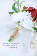 Burgundy Corsage and Boutonniere Set for Wedding Prom, Artificial Rose Flower Ho