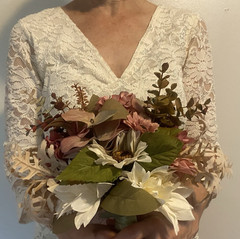 Bridal Wedding Bouquet Hand made Budget Friendly Faux Flowers White Pink Green