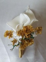 Ivory Gold Calla Lily Bridal Wedding Bouquet Accessories