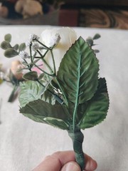 Vintage Artificial Corsage Boutonniere Lot of 5 Prom Wedding Fabric Wood Flowers